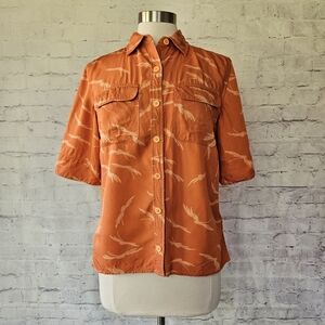 Equipment Femme Marilau Button Front Camp Shirt Orange Print Small